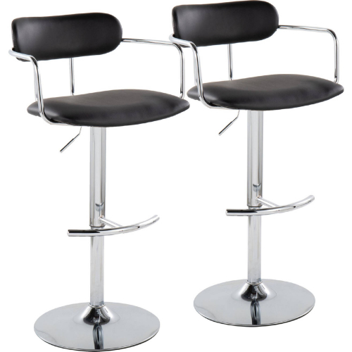 Demi Adjustable Swivel Bar Stool in Chrome & Black Leatherette (Set of 2)